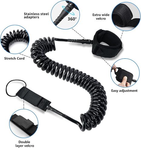 10ft Surfboard Leash 7MM,SUP Leash Retractable,Surfing Ankle Lanyard for Kayak,Longboards,Stand up Paddle Board Accessories in Saudi Arabia
