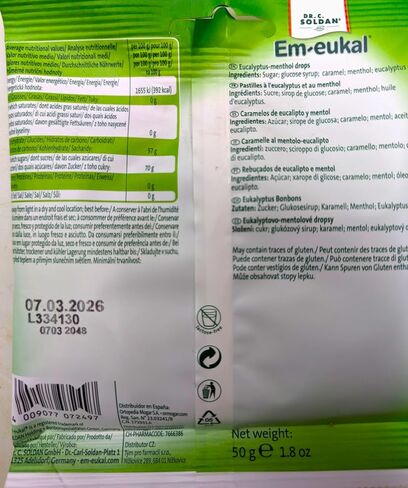 Soothing Eucalyptus Symphony: Dr. Soldan's Em-Eukal Lozenges (50g) - Cool Relief for Cough & Throat, Naturally! in Saudi Arabia