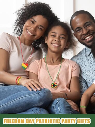 48 Pcs Juneteenth Rubber Bracelets Beaded Necklaces Set, Includes 24 June 19th 1865 Rubber Bracelets Black African Silicone Wristbands 24 Necklaces Bead for Juneteenth Party Favors Supplies in Kuwait