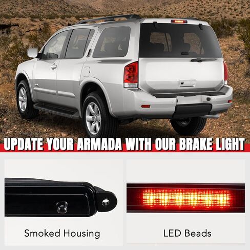HAKA TOUGH LED Third Brake Light for Nissan Armada 2005-2015 Accessories,Smoked High Mount Rear Third Tail Lights for Infiniti 2004-2010 QX56,Replace OEM#26590-7S000. in Saudi Arabia