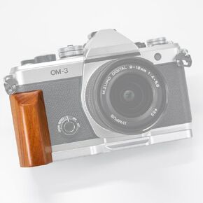Iborrys L-Shaped Camera Handle ，Compatible with OM System OM-3 / OM-3 Astro Camera ，Precious Vintage Solid Wood | Handcrafted by Experienced Artisans (African Blackwood Silver) in Saudi Arabia