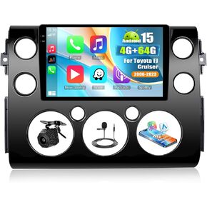 【4+64G 】 Android 15 Car Stereo for Toyota FJ Cruiser 2007-2018 Radio with Wireless CarPlay & Android Auto, 9'' Touch Screen GPS WiFi Bluetooth Reversing Mirror Link FM/RDS EQ SWC Mic+Canbus in Saudi Arabia