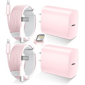 DiHines for iPhone 14 13 12 11 Fast Charger,10FT Long Fast Charging Lightning Cable with 20W USB C Charger Block for iPhone 14/14 Pro Max/13/13 Pro Max/12/12 Pro Max/11/11Pro/XS/Max/XR/X,iPad,Pink in Saudi Arabia