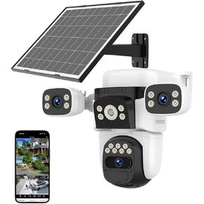EVERSECU 10x Hybrid Zoom Quad Lens WiFi PTZ Security Camera, Triple Cameras in One, Side Cameras with Adjustable All-Angle Arm, 2K 360° View No Blind Spot, Auto Tracking, Spotlight, 2 Way Audio in Kuwait