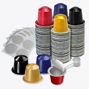 Espresso Capsules Refillable Coffee Pods For Nespresso Original Line,Disposable Aluminum Coffee Filter Capsule,Replacement Pods Kit For Nespresso Machine (60 Foil Seals Lids+60 Pods+1 Spoon) in Saudi Arabia