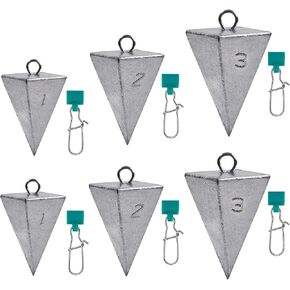 SIWIRIOM Pyramid Sinkers for Surf & Saltwater 6 Pack Fishing Weights Lead Sinkers with Slider Universal Connectors, Fishing Weights Assortment Kits Fishing Gear Tackle 1oz 2oz 3oz in Saudi Arabia