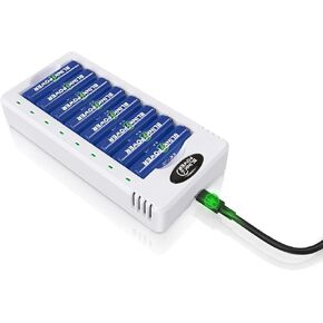 Blinkspower Rechargeable AA Batteries with Charger, 8 Pack 3000mAh High Capacity Low Self Discharge Ni-MH AA Batteries with Smart 8-Bay Battery Charger in Kuwait