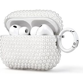 حافظة لجهاز AirPods 4 غطاء لؤلؤي مطرز مع سلسلة مفاتيح، تزيين للحقيبة in Kuwait