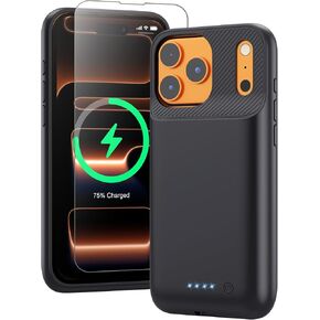 حافظة بطارية لهاتف iPhone 17 Pro، حافظة شحن محمولة مطورة بقدرة 7500 مللي أمبير في الساعة، حزمة بطارية قوية ممتدة وخفيفة الوزن للغاية لهاتف iPhone 17 Pro (6.3 بوصة) - أسود in Kuwait