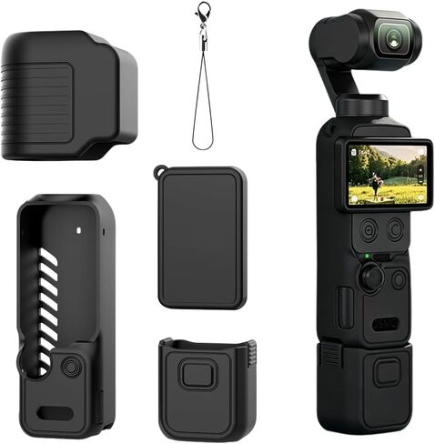 GeeRic Pocket 4 Silicone Cover Case, Premium Protective Overall Covers, Lens Cover Compatible with DJI OSMO Pocket 4, Shockproof, Anti-Slip, Dustproof Black in Saudi Arabia