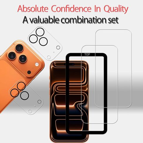 Screen Protector For iPhone17Pro Tempered Glass 2-Pack Camera Lens Protector Film 2-Pack With Easy Alignment Tool in Saudi Arabia