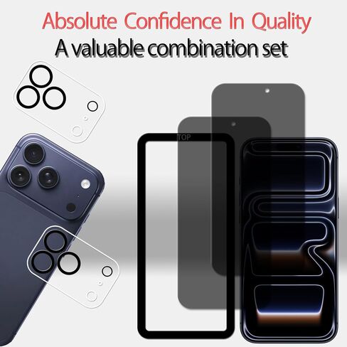 [2-2 Pack Privacy Screen Protector Designed For iPhone17Promax Anti Spy Private Tempered Glass Film 2-Pack Camera Lens Protector Film 2-Pack Easy Alignment Tool in Saudi Arabia