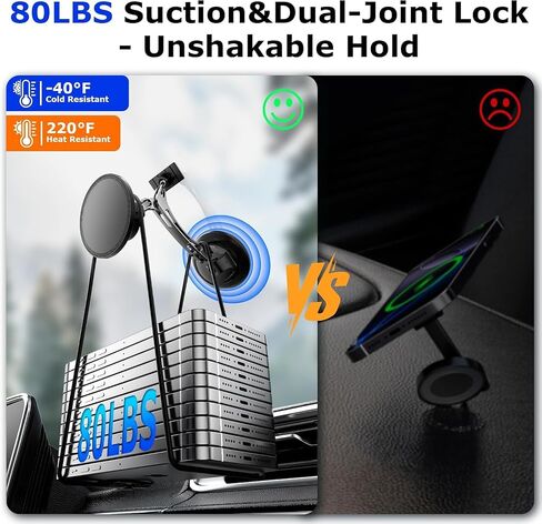Dual Support for MagSafe Car Mount, Magnetic Phone Holder for Car with Vacuum, 360°Adjustable Metal Head &Extension Rod, Cell Phone Holders for Your Car for iPhone17/16/15/14/13/12, Android in Saudi Arabia