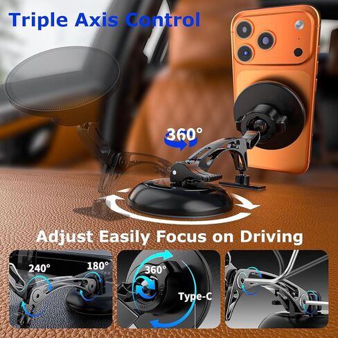 Dual Support for MagSafe Car Mount, Magnetic Phone Holder for Car with Vacuum, 360°Adjustable Metal Head &Extension Rod, Cell Phone Holders for Your Car for iPhone17/16/15/14/13/12, Android in Saudi Arabia