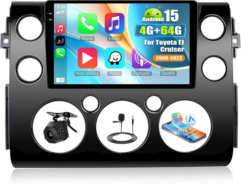 【4+64G 】 Android 15 Car Stereo for Toyota FJ Cruiser 2007-2018 Radio with Wireless CarPlay & Android Auto, 9'' Touch Screen GPS WiFi Bluetooth Reversing Mirror Link FM/RDS EQ SWC Mic+Canbus in Saudi Arabia