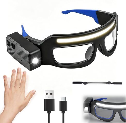 LED Light Safety Glasses,90°Rotatable 5-Mode Touch Eyewear,USB-C Rechargeable, for Mechanic,Fishing,Camping in Saudi Arabia