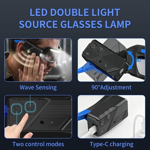 LED Light Safety Glasses,90°Rotatable 5-Mode Touch Eyewear,USB-C Rechargeable, for Mechanic,Fishing,Camping in Saudi Arabia