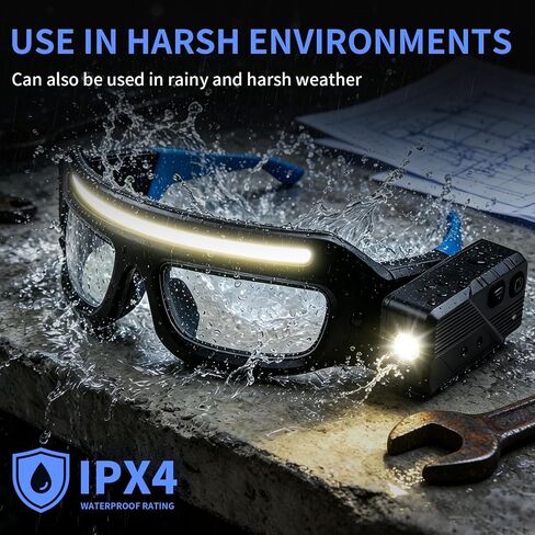 LED Light Safety Glasses,90°Rotatable 5-Mode Touch Eyewear,USB-C Rechargeable, for Mechanic,Fishing,Camping in Saudi Arabia