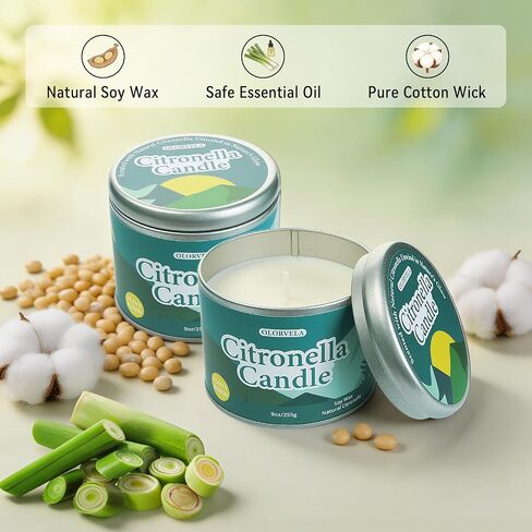 2 Pack Citronella Candles Outdoor & Indoor, 18oz Soy Wax Candles with 60+ Hours Burn Time, Long-Lasting Natural Scent for Camping, Patio, Garden & Home in Saudi Arabia