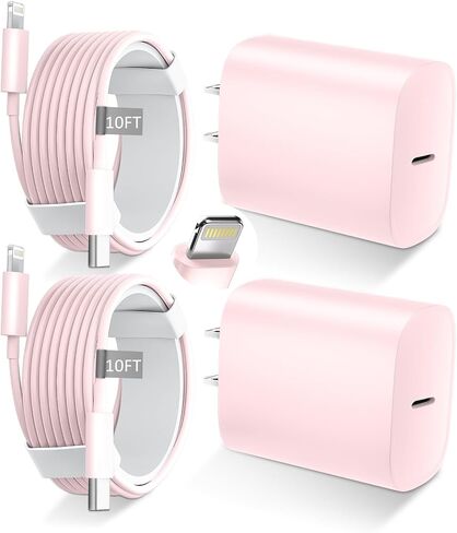 DiHines for iPhone 14 13 12 11 Fast Charger,10FT Long Fast Charging Lightning Cable with 20W USB C Charger Block for iPhone 14/14 Pro Max/13/13 Pro Max/12/12 Pro Max/11/11Pro/XS/Max/XR/X,iPad,Pink in Saudi Arabia