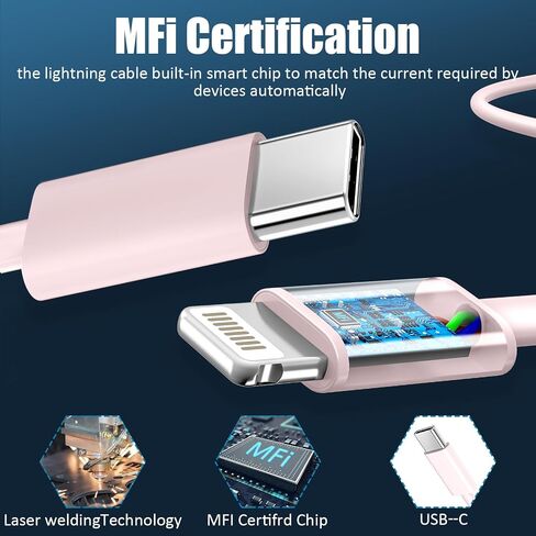 DiHines for iPhone 14 13 12 11 Fast Charger,10FT Long Fast Charging Lightning Cable with 20W USB C Charger Block for iPhone 14/14 Pro Max/13/13 Pro Max/12/12 Pro Max/11/11Pro/XS/Max/XR/X,iPad,Pink in Saudi Arabia