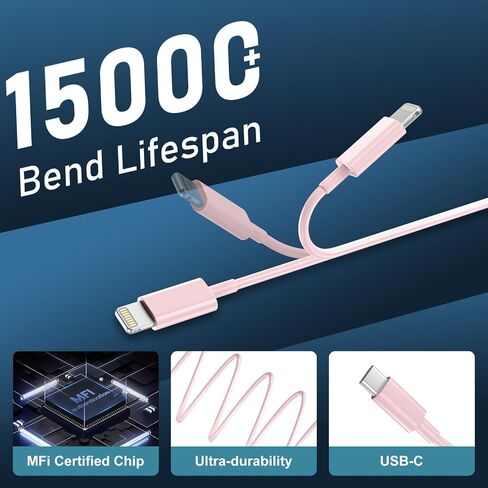 DiHines for iPhone 14 13 12 11 Fast Charger,10FT Long Fast Charging Lightning Cable with 20W USB C Charger Block for iPhone 14/14 Pro Max/13/13 Pro Max/12/12 Pro Max/11/11Pro/XS/Max/XR/X,iPad,Pink in Saudi Arabia