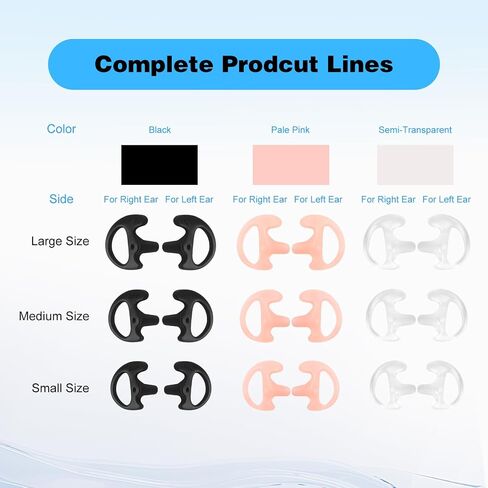 9-Pair Silicone Ear Molds for Two-Way Radio Acoustic Coil Tube Earpiece Left & Right Ear Replacement Compatible with Motorola Kenwood Baofeng Retevis (Clear, Black, Pink L/M/S 18pcs) in Saudi Arabia