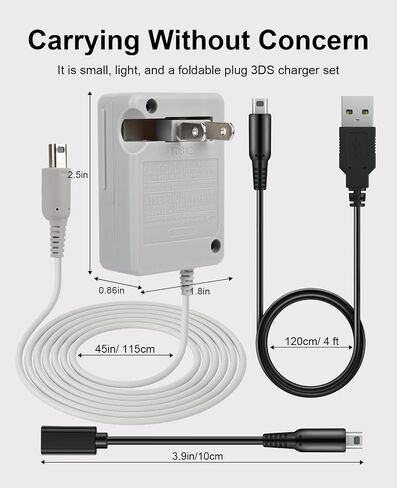 3DS Charger Set, USB-A & USB-C to 3DS/2DS/DSi Series Charging Cable Compatible with Nintendo 3DS/ DSi/DSi XL/ 2DS/ 2DS XL/New 3DS 100-240V Wall Plug Adapter in Saudi Arabia