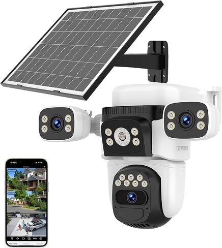 EVERSECU 10x Hybrid Zoom Quad Lens WiFi PTZ Security Camera, Triple Cameras in One, Side Cameras with Adjustable All-Angle Arm, 2K 360° View No Blind Spot, Auto Tracking, Spotlight, 2 Way Audio in Kuwait