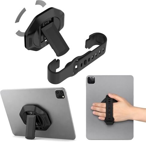 ShellBox Case Tablet Hand Strap for iPad Pro Air Mini, 360° Rotatable Foldable Versatile Tablet Holder Kickstand Stand Multi Angle Adjustable Sticky Adhesive Universal Strap Hand Holder Grip, Black in Kuwait