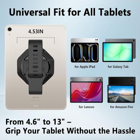 ShellBox Case Tablet Hand Strap for iPad Pro Air Mini, 360° Rotatable Foldable Versatile Tablet Holder Kickstand Stand Multi Angle Adjustable Sticky Adhesive Universal Strap Hand Holder Grip, Black in Kuwait