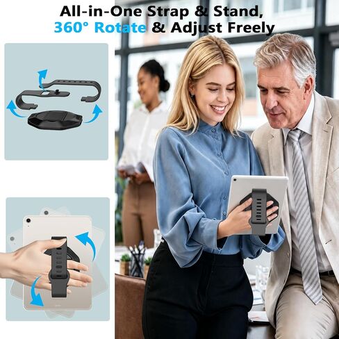 ShellBox Case Tablet Hand Strap for iPad Pro Air Mini, 360° Rotatable Foldable Versatile Tablet Holder Kickstand Stand Multi Angle Adjustable Sticky Adhesive Universal Strap Hand Holder Grip, Black in Kuwait