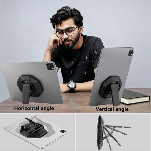 ShellBox Case Tablet Hand Strap for iPad Pro Air Mini, 360° Rotatable Foldable Versatile Tablet Holder Kickstand Stand Multi Angle Adjustable Sticky Adhesive Universal Strap Hand Holder Grip, Black in Kuwait