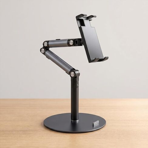 Tablet Stand for Phone with Clamp, 3-Section Arm 360° Adjustable Tablet Holder, Compatible with 4.7-15.6 Inch Devices, Grey and Black in Saudi Arabia