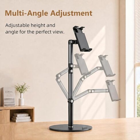 Tablet Stand for Phone with Clamp, 3-Section Arm 360° Adjustable Tablet Holder, Compatible with 4.7-15.6 Inch Devices, Grey and Black in Saudi Arabia