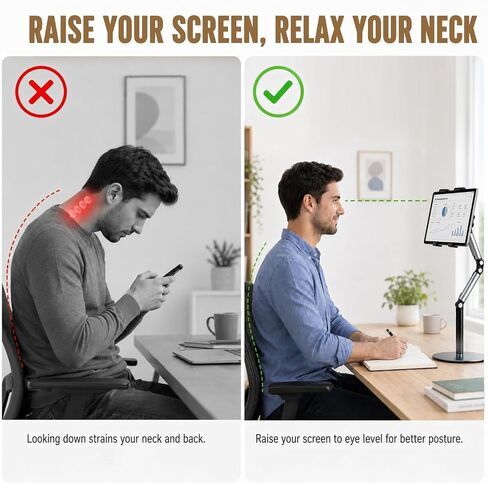 Tablet Stand for Phone with Clamp, 3-Section Arm 360° Adjustable Tablet Holder, Compatible with 4.7-15.6 Inch Devices, Grey and Black in Saudi Arabia