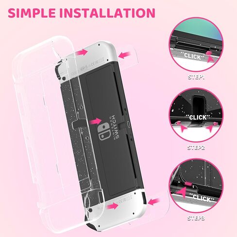 GLDRAM Pink Travel Case for Nintendo Switch OLED & Accessories, Portable Carrying Case with Clear Glitter Dockable Switch OLED Protective Skin Cover, Screen Protector, Shoulder Strap & 2 Thumb Caps in Saudi Arabia