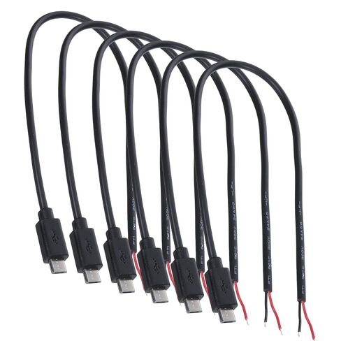 6 PCS Micro USB Pigtail 2 Wire Power Cable, Micro USB Pigtail Cable — 12inch/30cm, 5V 3A, 22AWG, 2 Wires Power Pigtails Cables Cord DIY Black, 1 Feet in Saudi Arabia