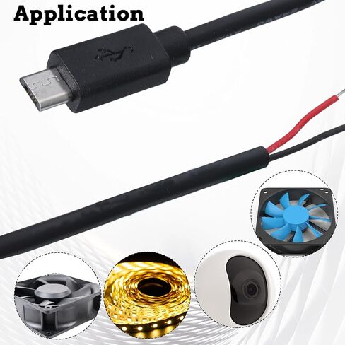 6 PCS Micro USB Pigtail 2 Wire Power Cable, Micro USB Pigtail Cable — 12inch/30cm, 5V 3A, 22AWG, 2 Wires Power Pigtails Cables Cord DIY Black, 1 Feet in Saudi Arabia