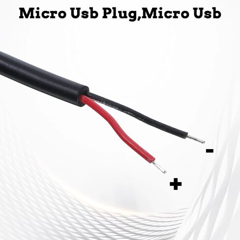 6 PCS Micro USB Pigtail 2 Wire Power Cable, Micro USB Pigtail Cable — 12inch/30cm, 5V 3A, 22AWG, 2 Wires Power Pigtails Cables Cord DIY Black, 1 Feet in Saudi Arabia