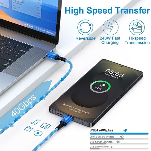 USB C to USB C Cable, [3-Pack, 10FT] 240W Fast Charging Type C Charger Cord in Kuwait