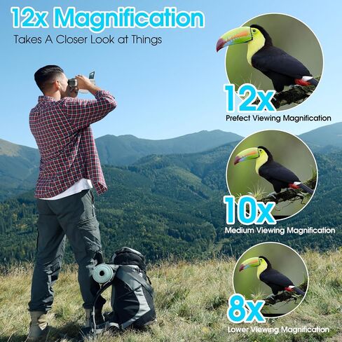 ZZSTAR 12x32 Binoculars with Built-in Camera, High Powered Binoculars for Adults, 2" LTPS Display 5MP 1080P Video Photo Recorder for Bird Watching Travel Concert, with 32GB Micro SD Card, Silver in Saudi Arabia