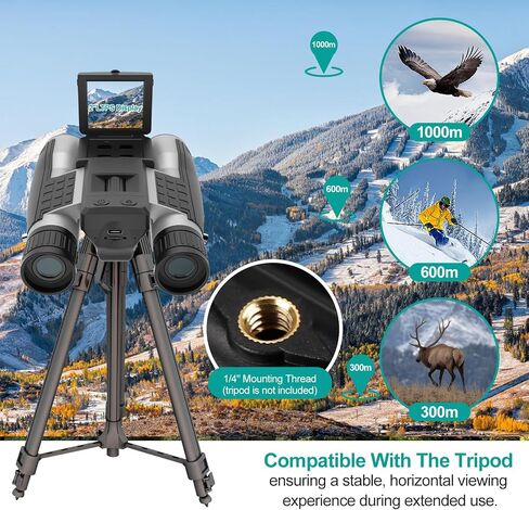 ZZSTAR 12x32 Binoculars for Adults, Large View, Portable High Powered Binoculars with Camera, FMC & BAK4 Prism Lens, 2" LCD Display 5MP 1080P Video Photo Recorder for Bird Watching Sport, Silver in Saudi Arabia