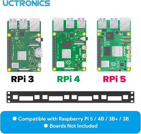 UCTRONICS 1U Raspberry Pi Rack Mount, Heavy-Duty 2mm Carbon Steel 19" Rackmount, Supports 1–4 Raspberry Pi 5/4B/3B+, with Keystone Slots for Cluster & Server Setup in Saudi Arabia