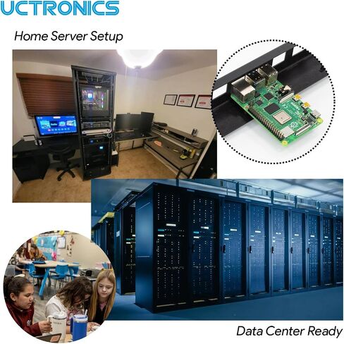 UCTRONICS 1U Raspberry Pi Rack Mount, Heavy-Duty 2mm Carbon Steel 19" Rackmount, Supports 1–4 Raspberry Pi 5/4B/3B+, with Keystone Slots for Cluster & Server Setup in Saudi Arabia
