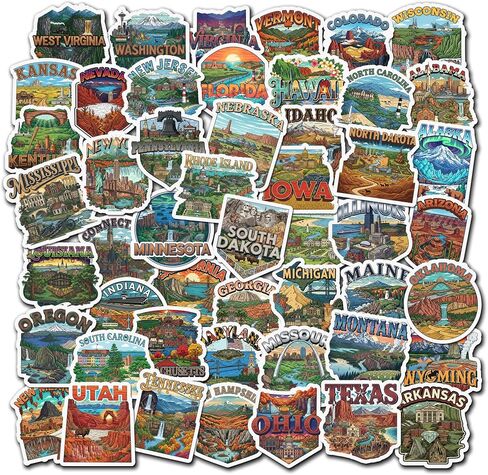 (50 PCS) States Stickers USA Map United States Waterproof Vinyl Decals Pack Travel RV Camper Accessories Water Bottle Laptop Phone Case Kids Adults America Souvenir Gift Aesthetic in Kuwait
