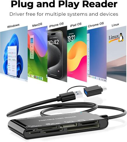 Multi Card Reader for SD,CF,Micro SD,XD,MS Cards, 7-in-1 Camera Card Reader in Saudi Arabia