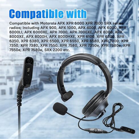APX 8000 Walkie Talkie Tactical Headset One-Sided Earmuff Headphone with Ptt Boom Mic Two Way Radio Earpiece Ear Piece for Motorola APX6000 APX7000 APX8000 XPR7550 XPR7550e XPR6350 XPR6550 in Saudi Arabia
