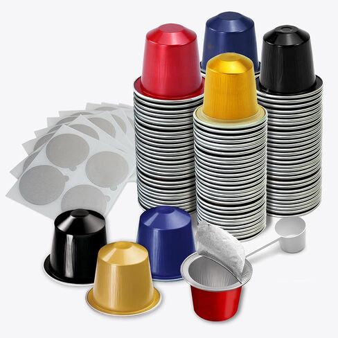 Espresso Capsules Refillable Coffee Pods For Nespresso Original Line,Disposable Aluminum Coffee Filter Capsule,Replacement Pods Kit For Nespresso Machine (60 Foil Seals Lids+60 Pods+1 Spoon) in Saudi Arabia