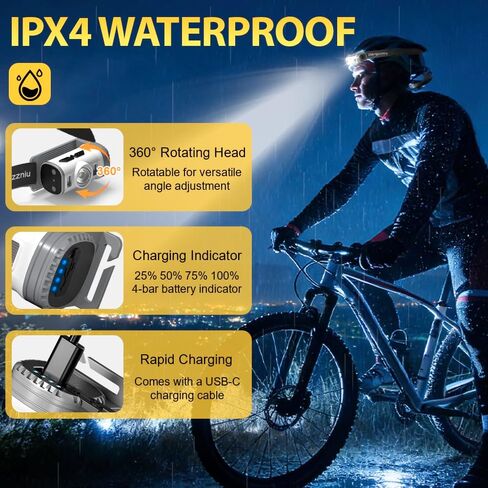 2 حزمة من المصابيح الأمامية LED القابلة لإعادة الشحن، ضوء الرأس IPX4 للاستخدام في الهواء الطلق in Kuwait